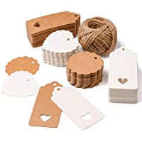 SuMille 200 piezas Etiquetas regalo etiquetas papel kraft de regalo de bricolaje-cuerda de cáñamo de 30m- utilizadas…